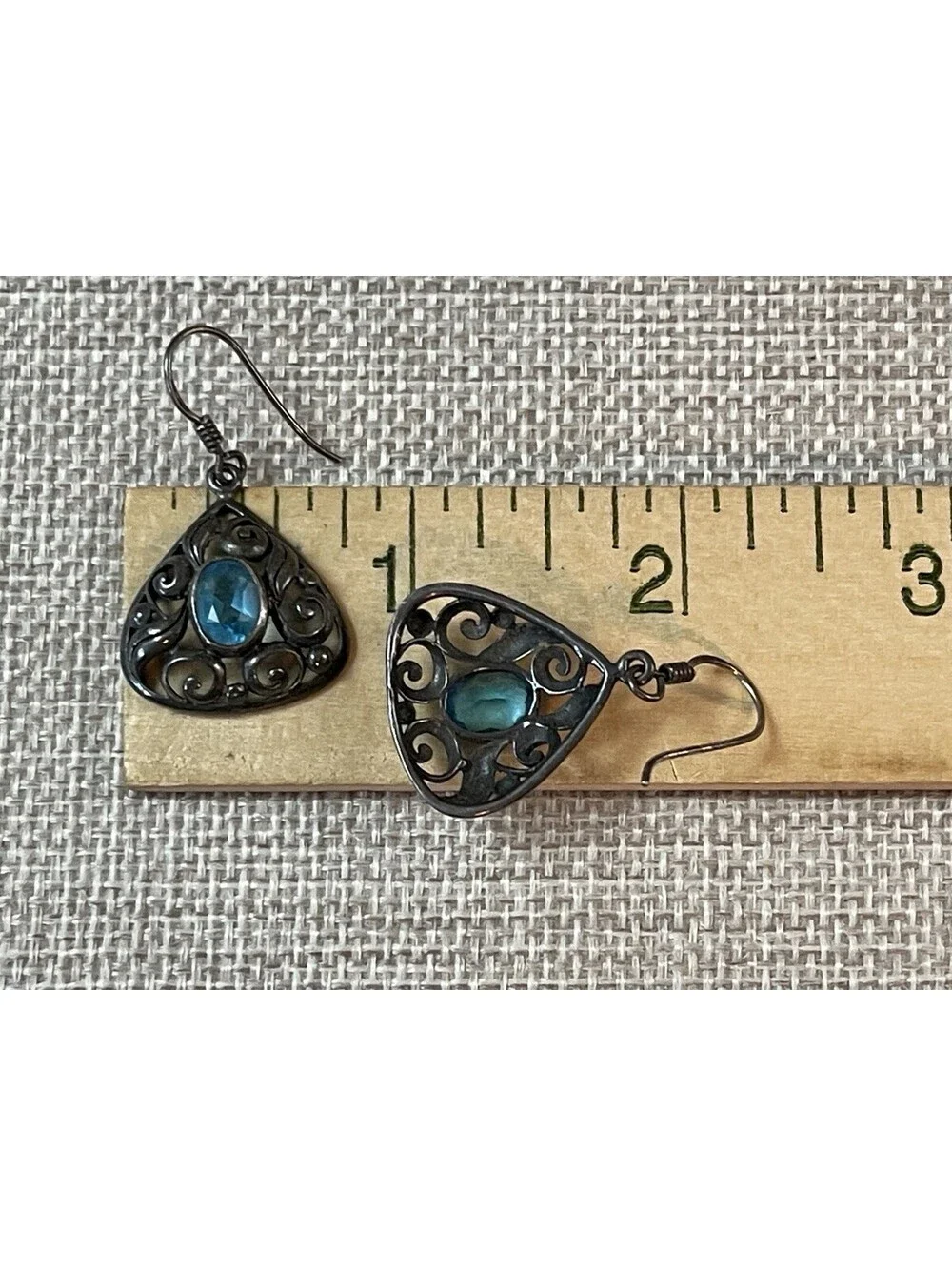 VTG Sterling Silver London Blue Topaz Filigree Drop Earrings 925 !!